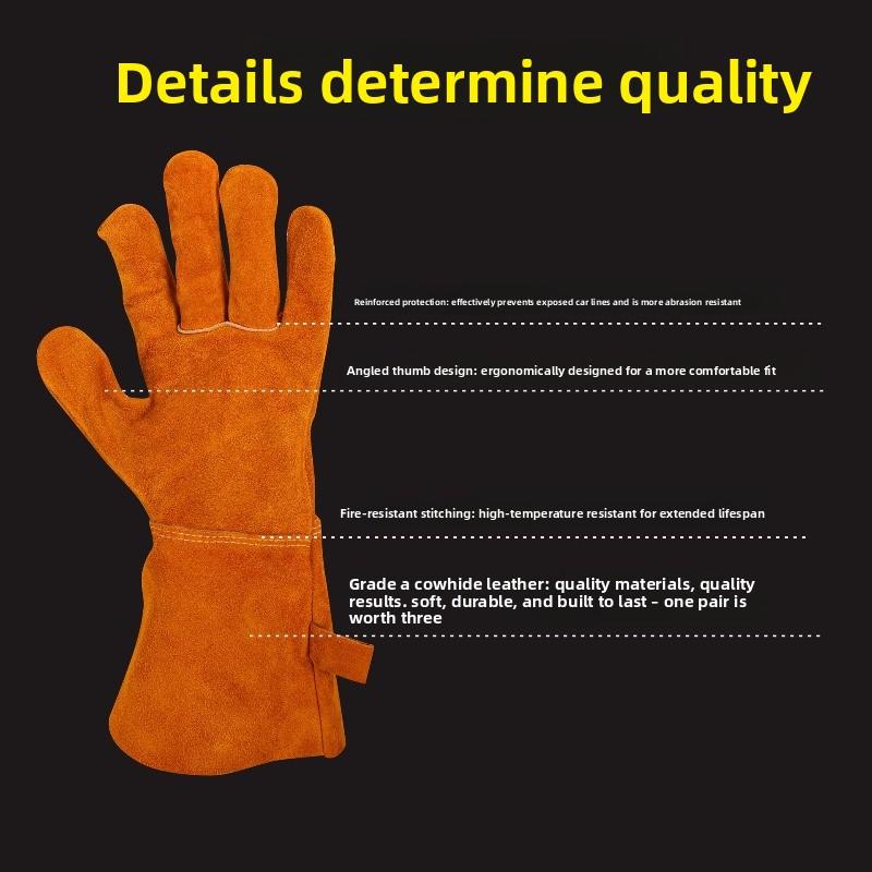 Welding Gloves, High Temperature Resistant Cowhide Oven Mitts, Heat Insulation, Fireproof Gloves