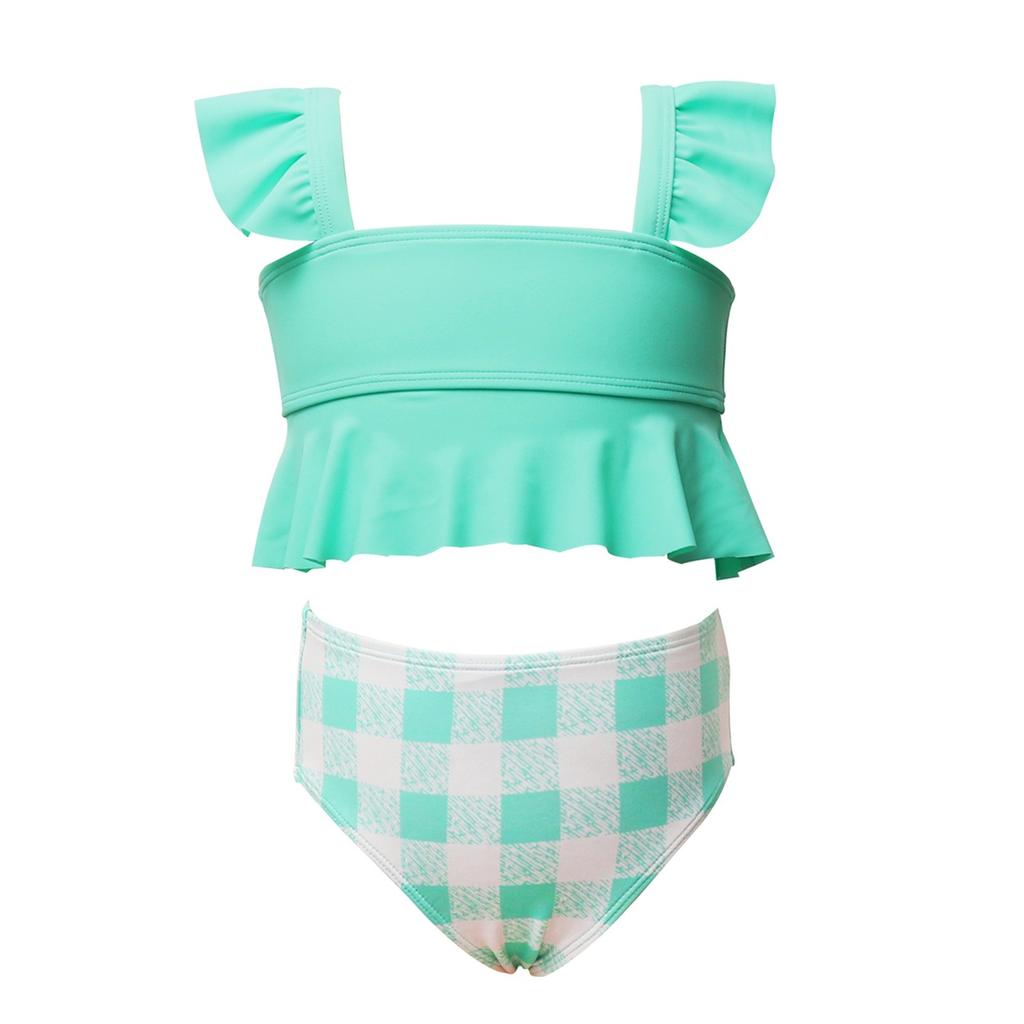 Summer Children's Swimsuit Plaid Split Shape Ruffled Cute Casual Girls Swimsuit