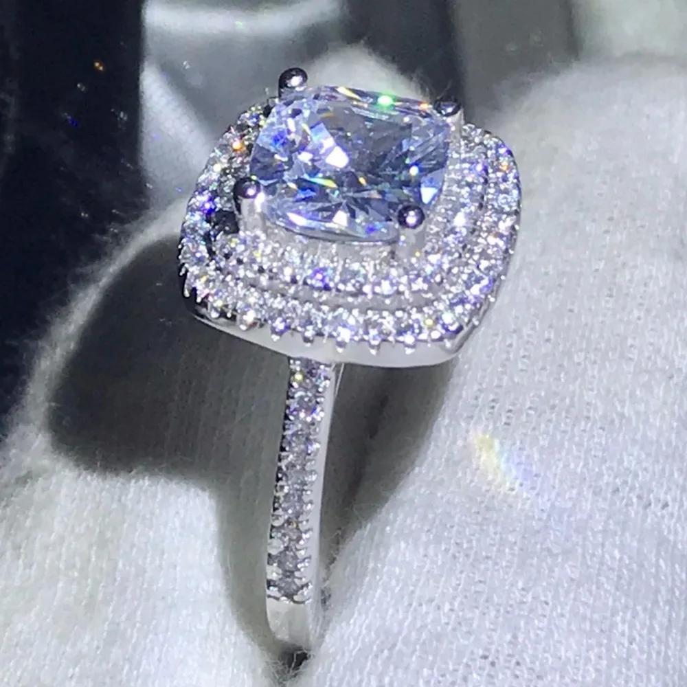 Lovers Ring for Women Sparkling Classical Jewelry 925 Sterling Silver Laboratory Moissanite Wedding Female Band Ring Gift