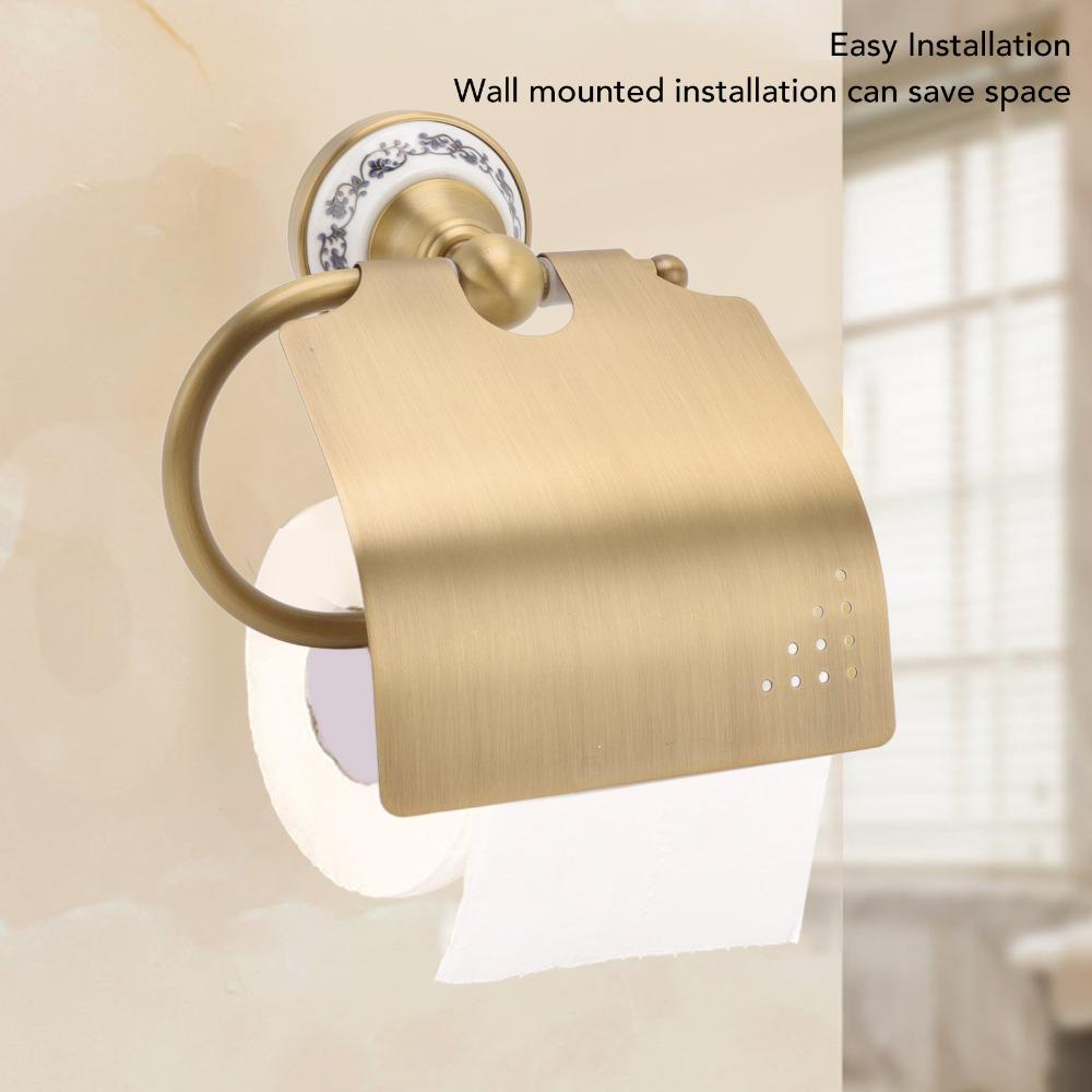 Brass Blue and White Porcelain Paper Towel Holder Tissue Holder  Bathroom Restroom Toilet