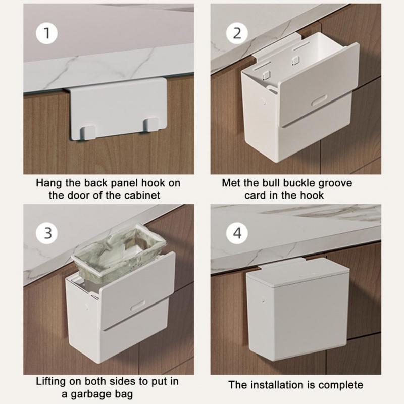 Wall Mounted Non Punching Kitchen and Toilet Trash Can with Lid Hands Free Wall Mounted Trash Can Over Cabinet Lid Design