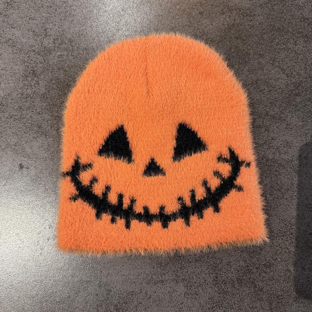 Halloween Quirky Face Pattern Beanie Warm Wool Blend Casual Streetwear Travel