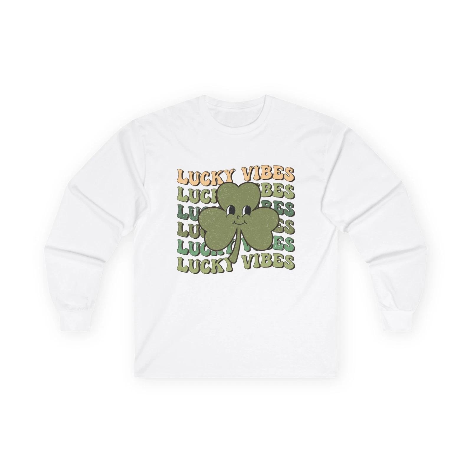 Lucky Vibes shamrock Long Sleeve Tee | St. Patrick s Day retro text 3XL