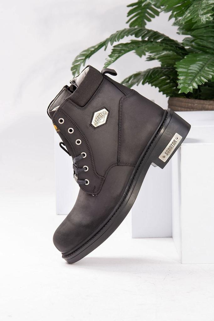 Men's Fashion Genuine Leather Flat Heeled Booties Bootie Genuine Nubuck Leather Waterproof Black Boots Shoes