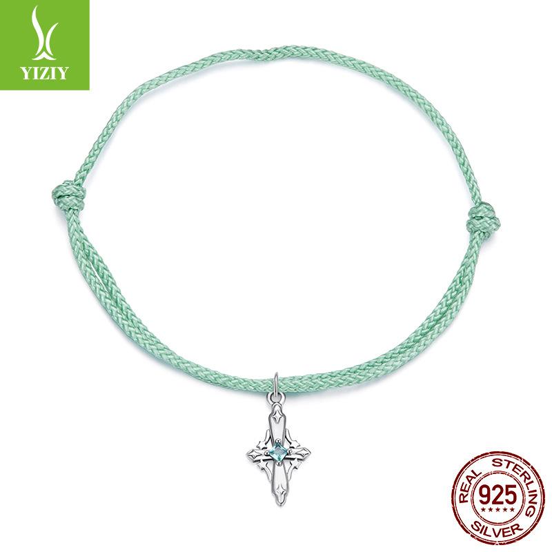 Cross-Border S925 Sterling Silver Starlight Cross Hand Rope Fashionable Simple Thin Bracelet Wind Woman