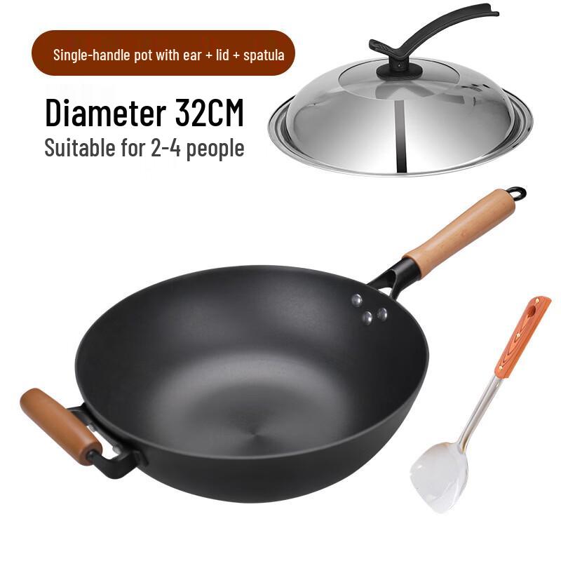HakKaXiang 3rd Gen Flat Bottom Cast Iron Wok