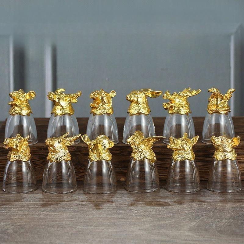 Zodiac Baijiu Cup One Bite Cups Wine Dispenser Wine Glasses Set Household Chinese Glass Wine Set