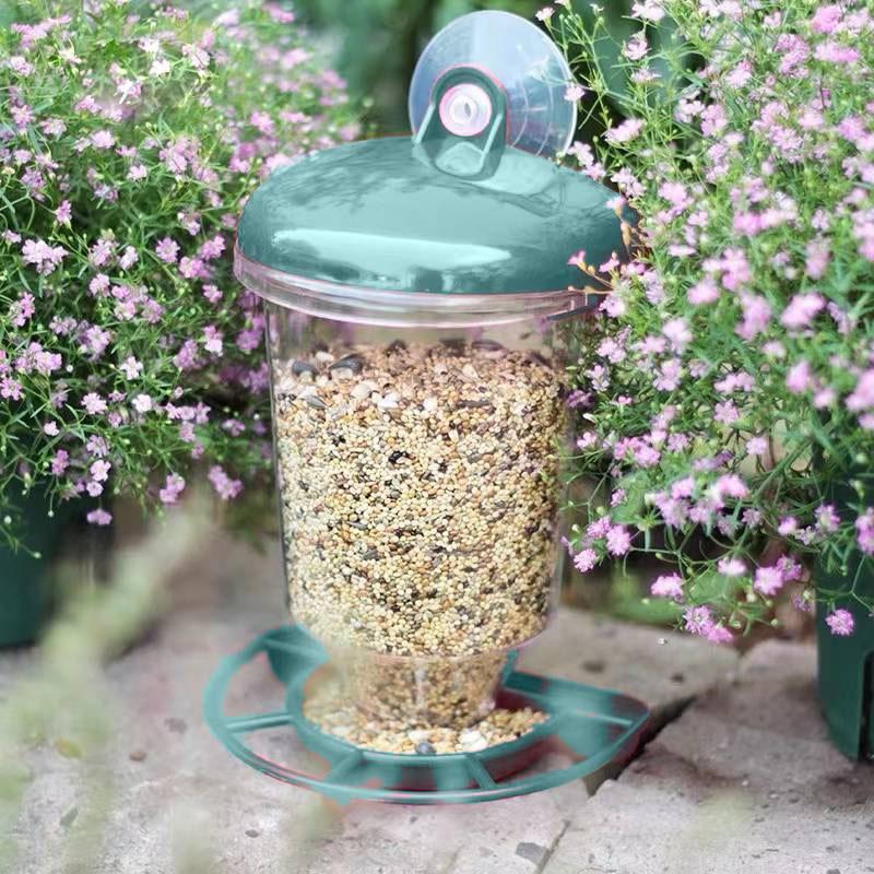 Hanging Bird Feeder Transparent Plastic Automatic Feeder With Lid Creative Suction Cup Outdoor Bird Feeding Device For Bird