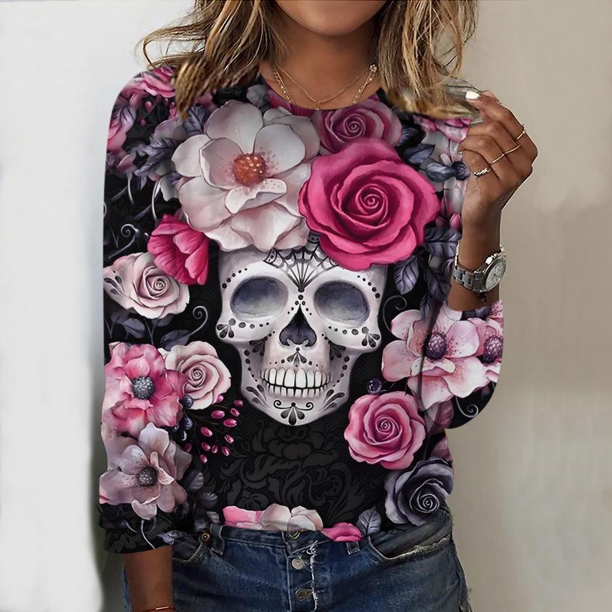 

Женский новый повседневный топ с круглым вырезом и длинными рукавами Осень-Зима 2025 с 3D-паттерном на Хэллоуин. Идеальный подарок на Хэллоуин и Рождество 8XL розовый