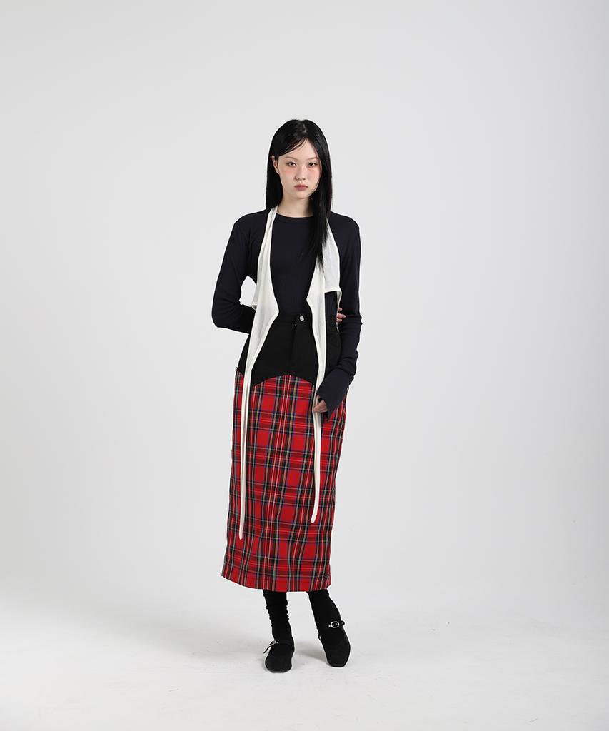 Cotton Rivers Club Checked Long Skirt (Red)