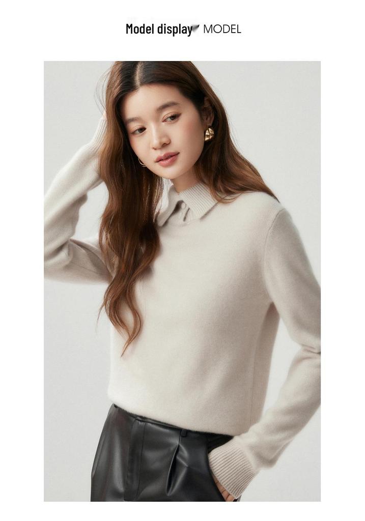 Women's Solid Color Cashmere Sweater: Lapel Buckle, Loose Fit, Thick Knit for Autumn/Winter 2026.