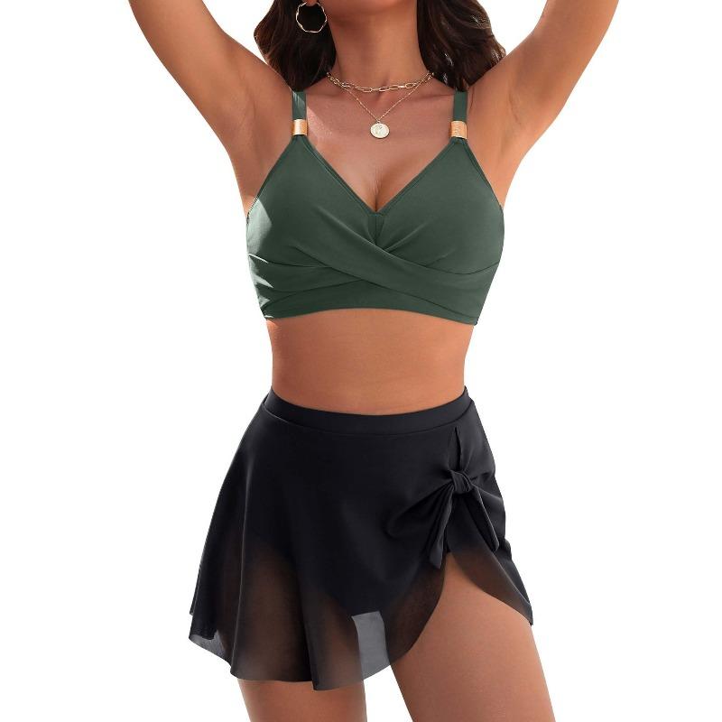 Costume da bagno Bikini Europeo e Americano 2026 Donna Sexy Colore Unico Sottile Gonnellino in Rete Costume da Bagno Diviso Esplosione