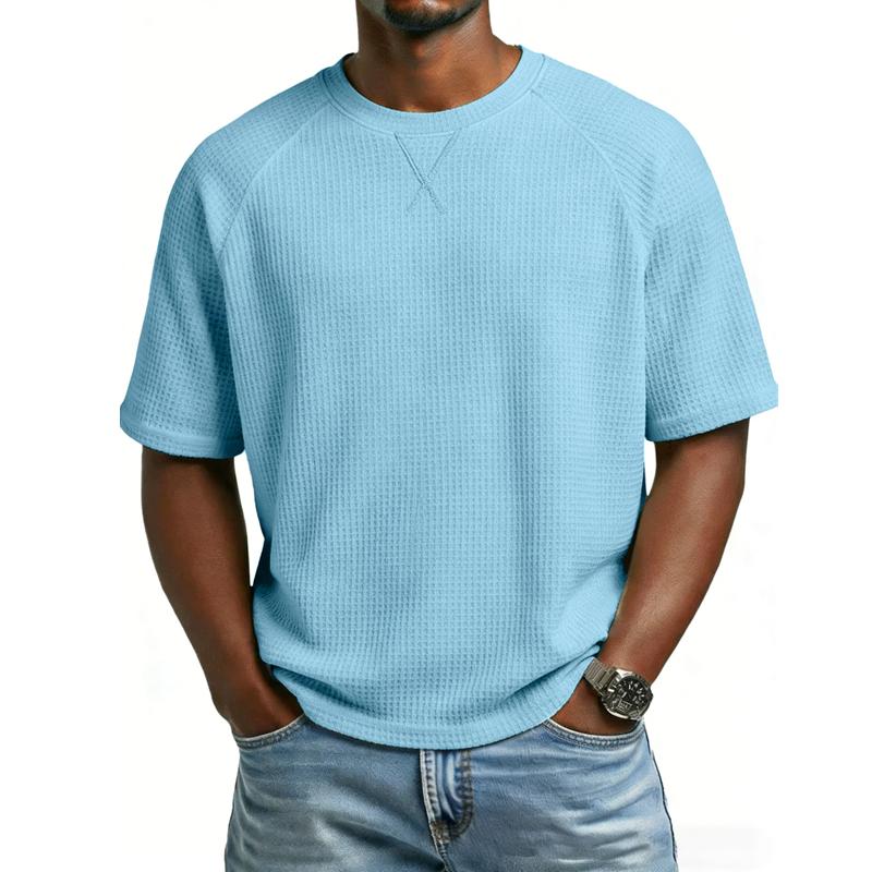 Herren Casual T-Shirt Waffelstrick Lockerer Schnitt T-Shirts für Mann Einfarbige Kurzarm-T-Shirts Übergroßer Schnitt Strukturierter Stoff Rundhalsausschnitt