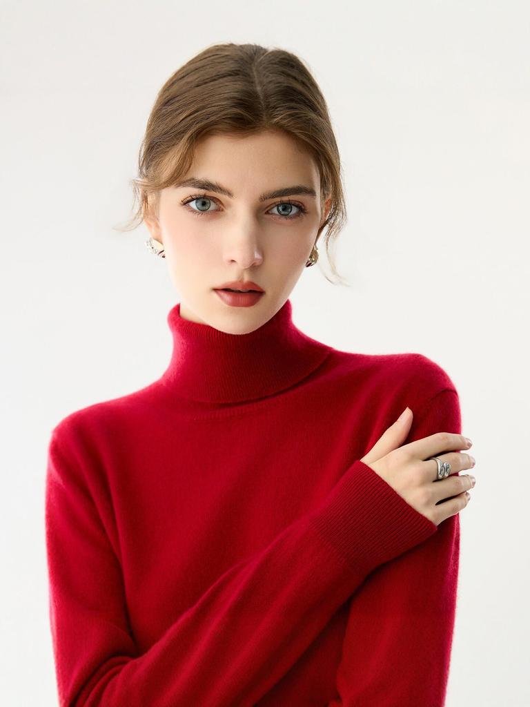 Women's Slim Fit Cashmere High-Neck Sweater - Autumn/Winter Solid Color Knit Base Layer Top