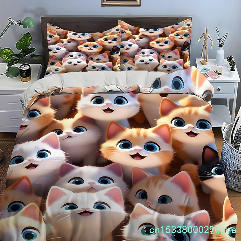 Cute Cartoon Cats Print Bedding Set Duvet Cover 1 Duvet Cover 2 Pillowcases Adult And Children Bedding Set Luxury Comforter Set