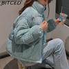 BITCED Winter Women's Stand Collar Short Corduroy Quilted Down Jacket Loose-Fit Lightweight Cotton-Padding Coat