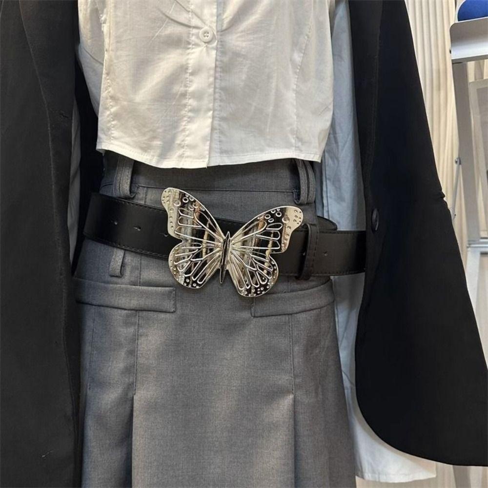 Metal Buckle Butterfly Belt Zinc Zinc Alloy Jeans Waistband Personality PU Leather Belt  Female