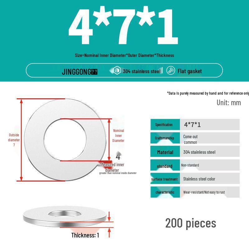 Zesílená plochá podložka/distanční kroužek z nerezové oceli 304 M4 M5 M6 M8