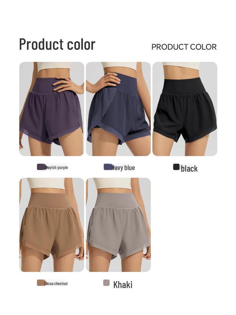 Damskie spodenki do jogi z wysokim stanem, dwuwarstwowe, z podszewką z siateczki - Odporne na prześwity, do biegania i treningu