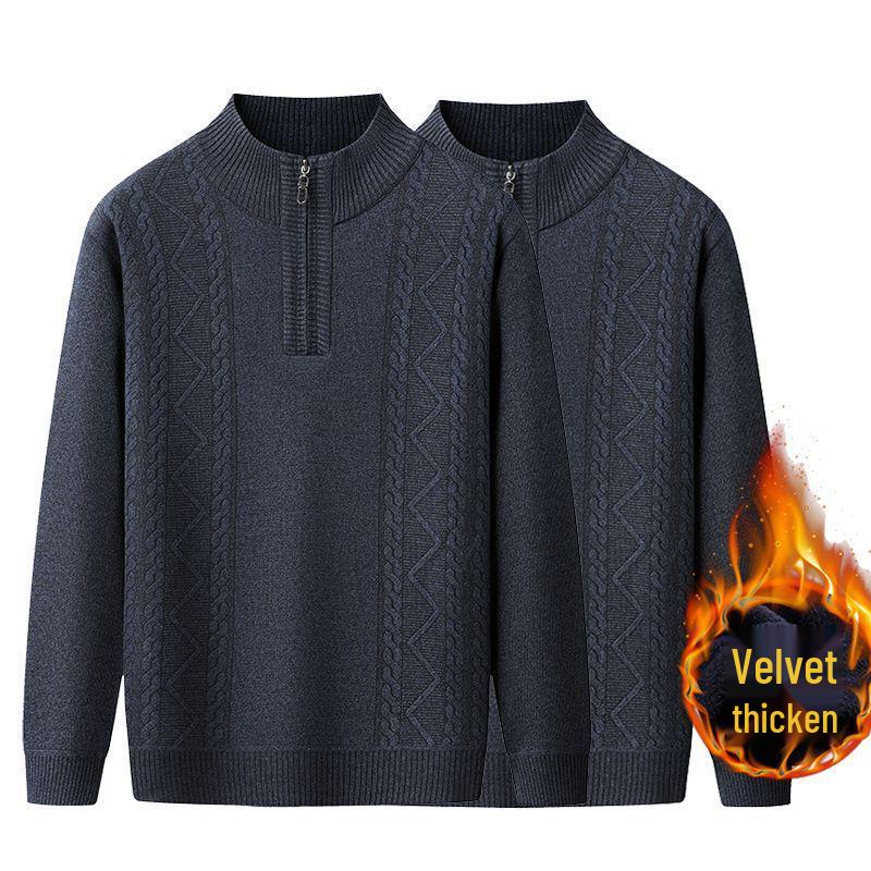 Men's High Neck Half-Zip Fleece Sweater – Trendy, Thick Knitwear for Autumn & Winter