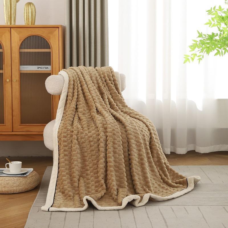 

Coral Fleece Material Jacquard Blanket Bubble Shaped 3D Printed Air Conditioning Quilt Thickened Machine Washable Nap Blankets 100 150cm темно-коричневого кольору