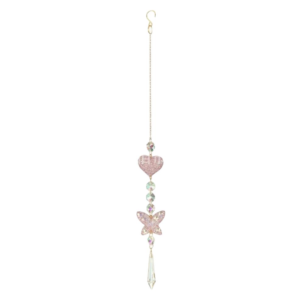 

Butterfly Rainbow Maker Pendant Heart-Shaped Rhinestone Wind Chime Wedding Decor рожевий