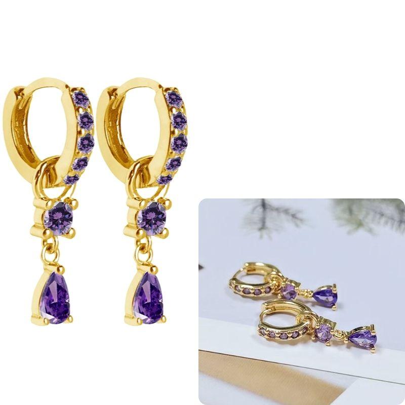 Damen 925 Silber Ohrstecker Lila Zirkon Ohrringe Creolen Lila Kristall Anhänger Ohrring Mode Hochzeits Schmuck