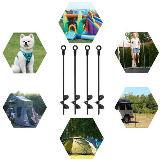 4Pcs Spiral Ground Anchors Heavy Duty Trampoline Anchors Anti-rust Stable Fixation Tent Stakes with 14mm Drill Socket for Swings Sheds