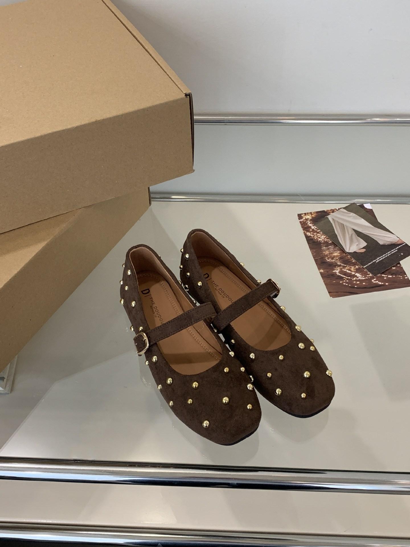 

Thedoudou Xiaoxiangfeng Willow Nails Square Head With Mary Jane Shoes Spring Retro Flat Shoes 39 кавовий