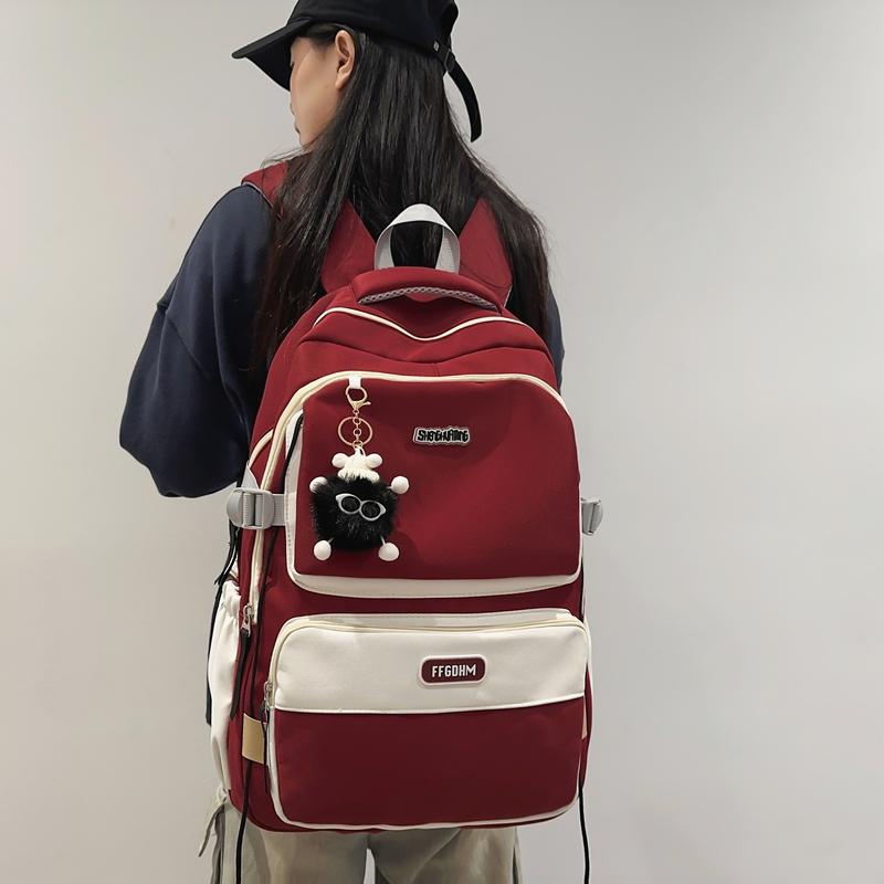 Men's Contrast Color Backpack Women's Large Capacity Backpack Student Schoolbag