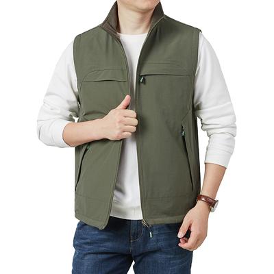 Men's Casual Vest with Velvet Warm Double-sided Wear Autumn New Standing Collar Middle-aged and Young Workhorse Clip Top Coat