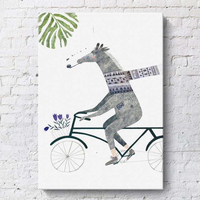 

Лошадь, осел, медведь, езда на велосипеде, украшение для гостиной, холст, картина, животное, езда на велосипеде, современная подвесная картина, настенное искусство, холст 21*30cm