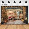 Laeacco Christmas Camper Pography Backdrop Winter Snowy Pine Trees Mini Bus Baby Birthday Family Holiday Portrait Background