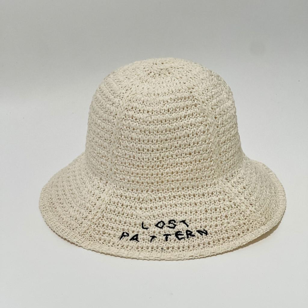 Early spring new letter embroidery woven bucket hat sunshade sunscreen big brim bucket hat women