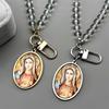 Sacred Heart Virgin Mary Glass Oval Medal Car Pendant for Women Men Stainless Steel Silver Color Catholic Amulet Beads Jewelry