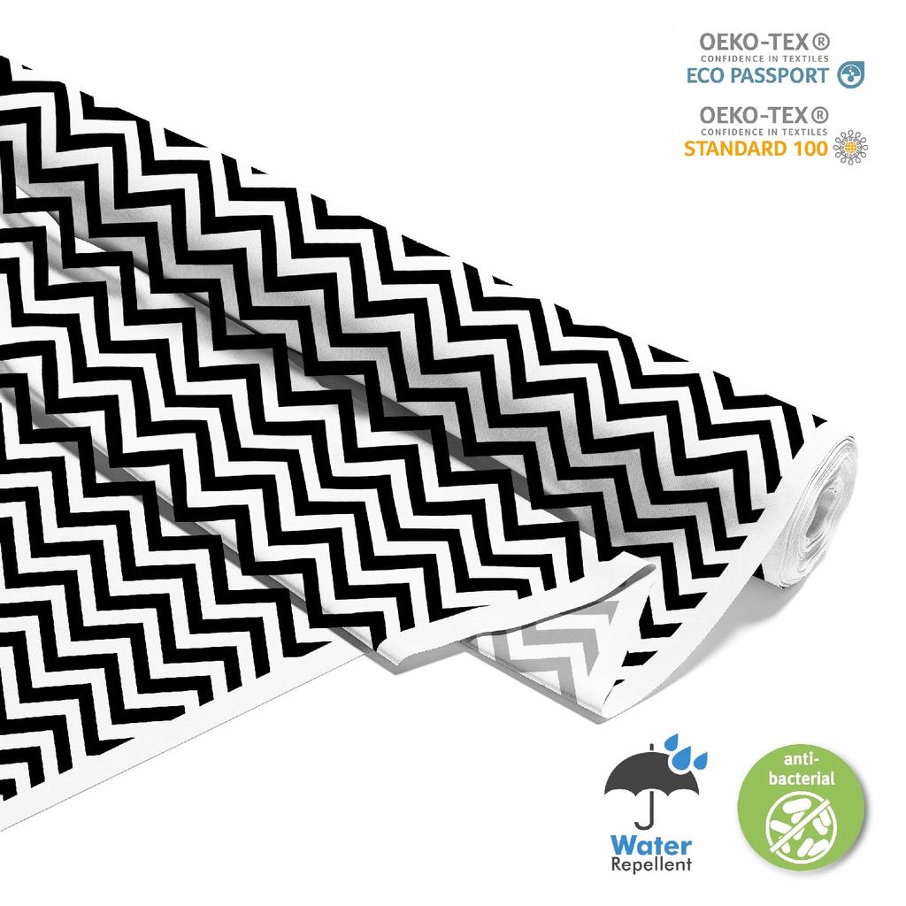 Outdoor Dekostoffe Oxford - Motiv Schwarzer Zickzack