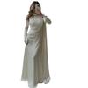 2025 European American Women's Pleated Irregular White Long Sleeve Slim Fit Dress