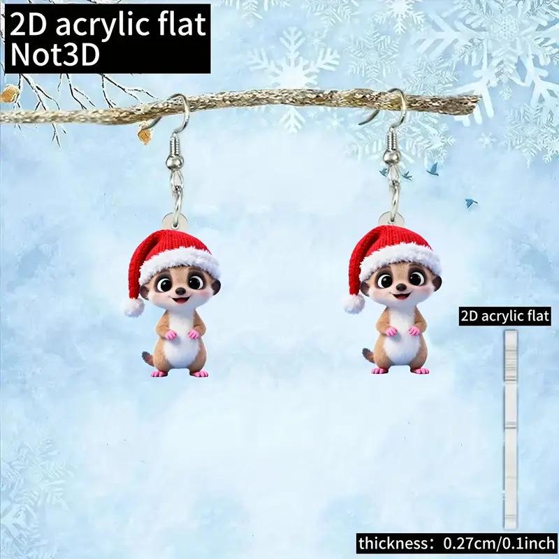 

Cross-Border Meerkat Earrings with Santa Hats - Cute Cartoon Animal Christmas Gift Single Acrylic Earring (No Hook)