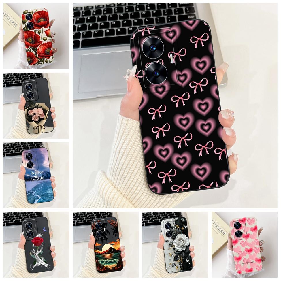 For Realme C55 Case RMX3710 Silicone Cute Cat Fashion Butterfly Flowers Love Painted Cover For Realme Narzo N55 Phone Case Funda