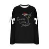 Ladies' Christmas Printed Bow Round Neck Long Sleeved Loose Pullover Sweater Sweatshirt Top