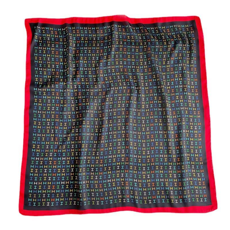 Hong Kong style temperament silk scarf 71cm square scarf colored letter H scarf female star silk scarf neck protection scarf tied hair