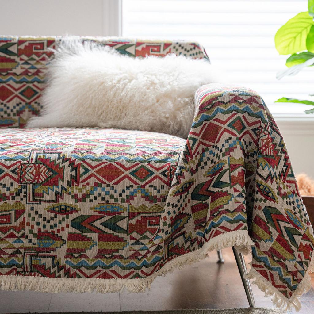 Sofa Towel Anti-cat Scratch Blue Flower Jacquard Thick Retro