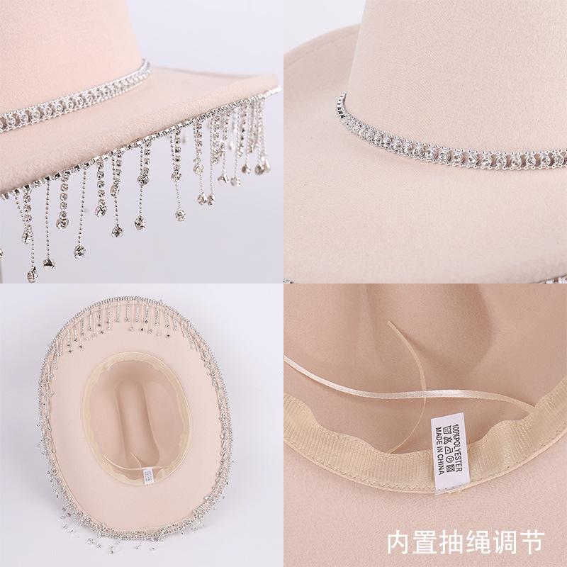 New Western Style Party Rhinestone Decorative Cowboy Hat Metal Chain Fashion Versatile Jazz Hat