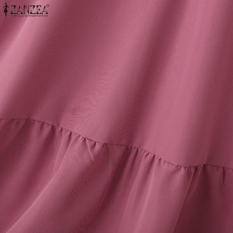 ZANZEA Women Casual Round Neck Short Sleeve Summer Dress