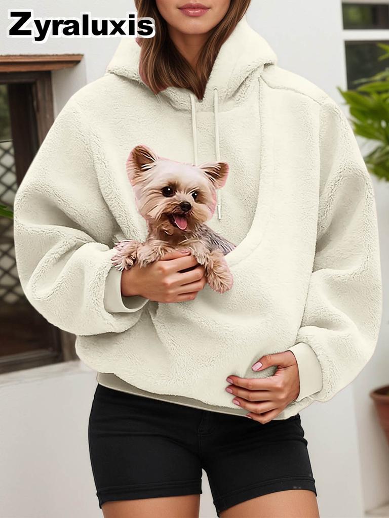 Women's Plush Fleece Hoodie with Loose Fit for Fall Winter Daily Wear