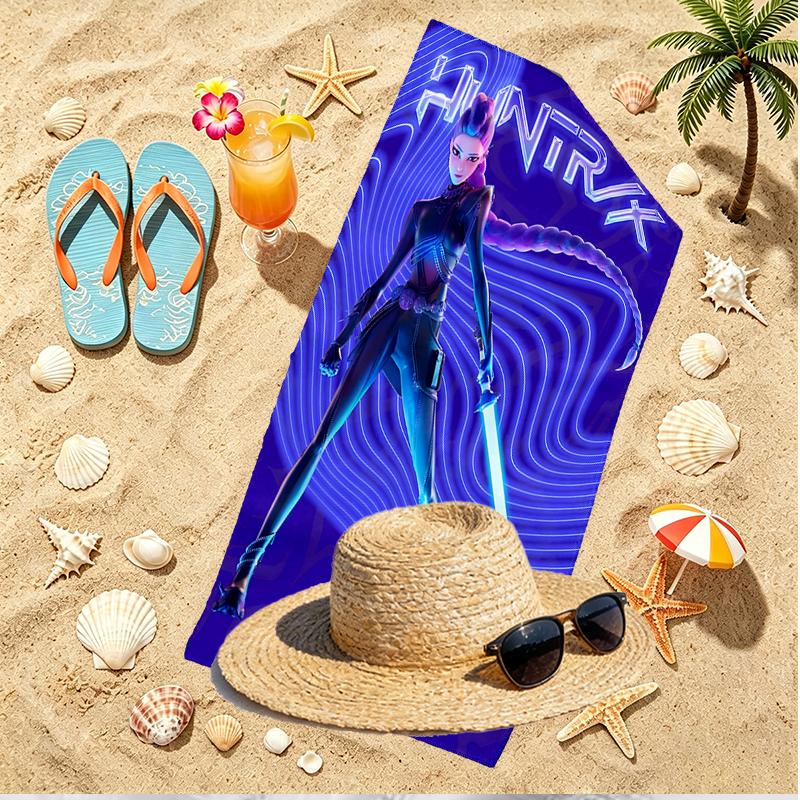 Ręcznik plażowy z nadrukiem KPop Demon Hunters, Wszechstronny lekki chłonny ręcznik plażowy do basenu, surfingu, jogi, łazienki, idealny prezent urodzinowy, świąteczny