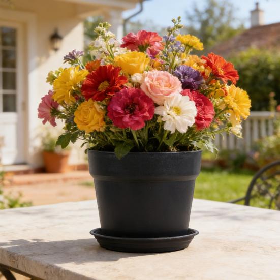 Plant Pot with Drainage Holes Plastic Flowerpot with Saucer Modern Flower Pot for Indoor Outdoor Plants Office Desk Garden