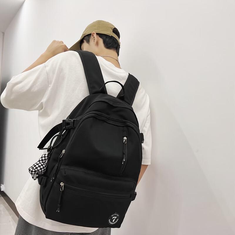 OGAR Ins Style Large Capacity Nylon Backpack Black (with pendant)