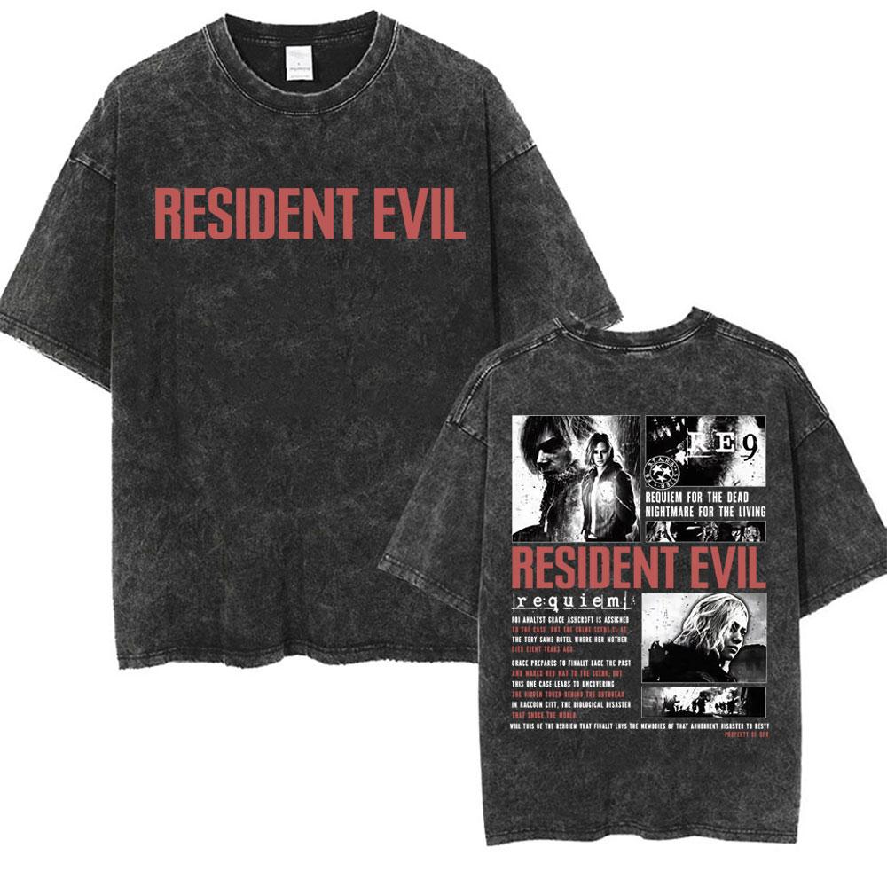 Resident Evil Requiem Washed T Shirt Leon Kennedy Grace Ashcroft Vintage 90s T-shirts Men Women Fashion Classic Harajuku T-shirt S разноцветный
