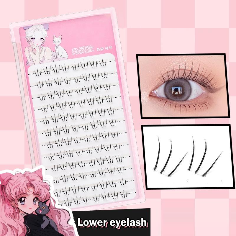 

Self-Adhesive Glue-Free W-Shaped Lower False Eyelashes Diy Manga Eyes Effect Natural Thick Segmented Under Lash Extension 6Mm